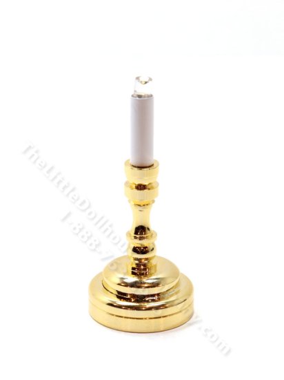 (image for) Miniature Brass LED Battery Candlestick Table Lamp with Wand for Dollhouse
