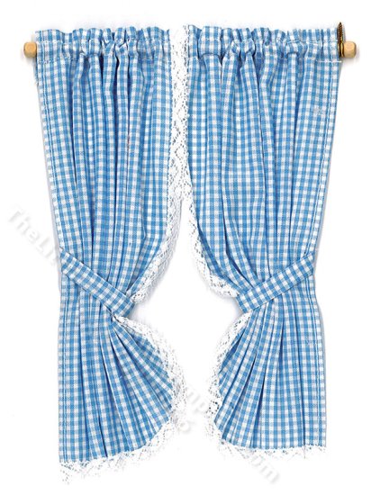 (image for) Miniature Blue Gingham Drapes for Dollhouses