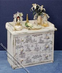 (image for) Miniature Dresser with B&W Print Motif for Dollhouses