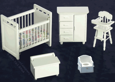 (image for) Miniature 5 Piece White Wooden Nursery Set