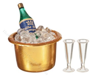 (image for) Miniature Champagne Ice Bucket and Flutes for Dollhouses