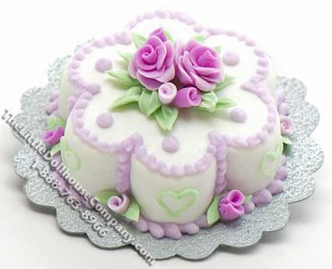 (image for) Dollhouse Scale Model Flower Cake w/Green Hearts
