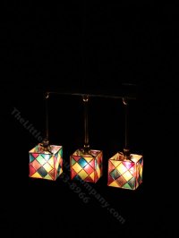 (image for) Dollhouse Miniature Tiffany Glass Square 3 Arm Hanging Light