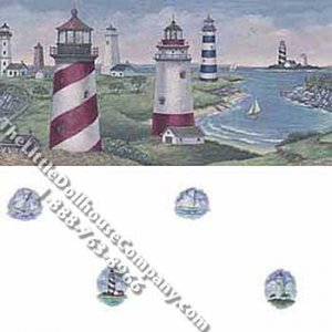 (image for) Lighthouse & Sailboat Pattern Miniature Wallpaper for Dollhouses