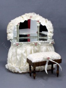 (image for) Vintage Miniature Lace Vanity for Dollhouses
