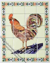 (image for) Dollhouse Scale Model Rooster Theme Decorative Wall Tiles