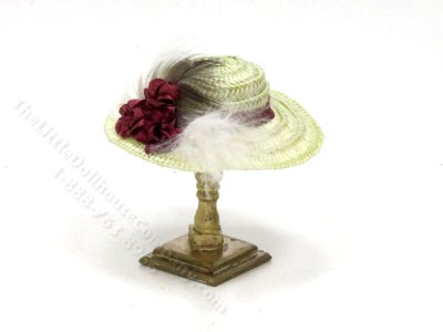 (image for) Ladies Green/Red Straw Hat by Judith Blondell for Dollhouses