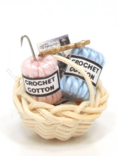 (image for) Miniature Spools of Crochet Cotton in Basket by Taylor Jade