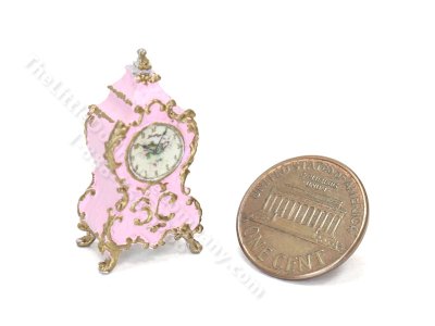 (image for) Miniature French Rococo Style Table/Mantel Clock - Pink