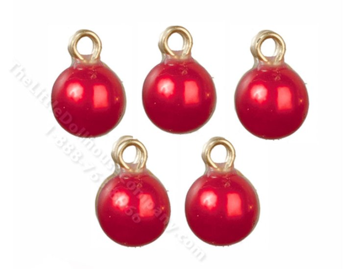 (image for) Miniature Red Christmas Ornaments for Dollhouses (5pcs)
