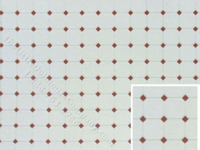 (image for) Dollhouse Scale Model Terracotta & White Octagon Vinyl Flooring