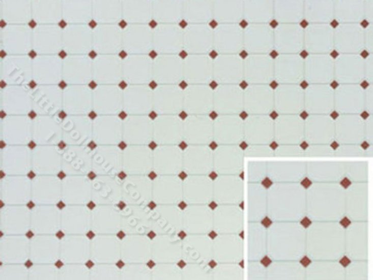 (image for) Dollhouse Scale Model Terracotta & White Octagon Vinyl Flooring