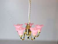 (image for) Miniature LED Pink Tulip 5-Arm Chandelier with Wand for Dollhouse