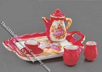(image for) Dollhouse Scale Red Luster Pattern Tea Set