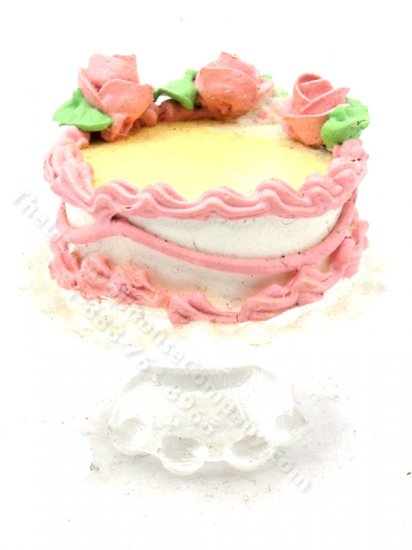 (image for) Miniature Birthday Cake on Glass Pedestal