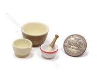 (image for) Miniature 4 Piece Mixing Bowl and Mortar Pestle Set for Dollhouses