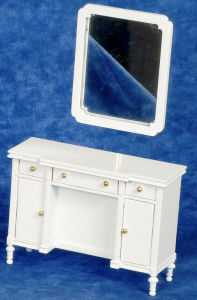 (image for) Dollhouse Miniature Bedroom Set - White Vanity and Mirror