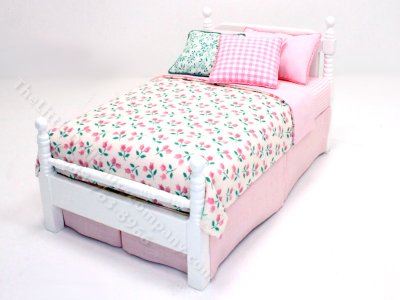 (image for) Miniature Dressed Single White Bed For Dollhouses