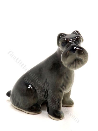 (image for) Miniature Porcelain Black Scottie Dog Figurine for Dollhouses