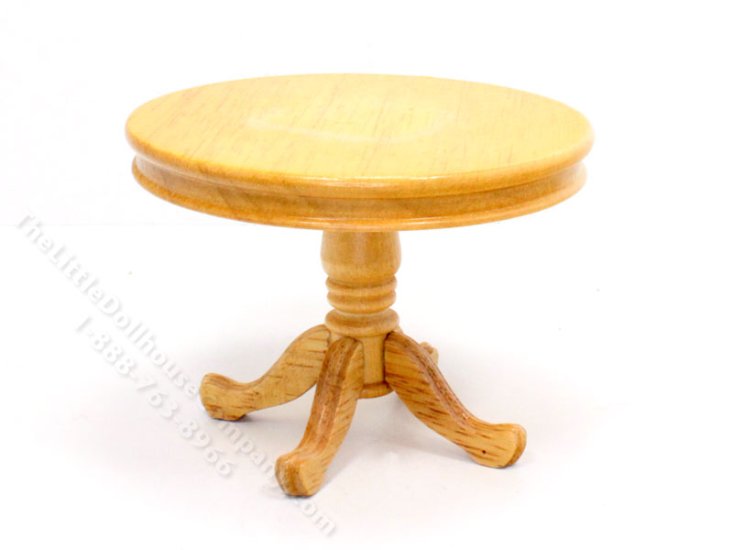 (image for) Miniature Round Oak Pedestal Table for Dollhouses