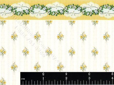 (image for) Dollhouse Scale Model Floral Stripe Wallpaper with Border