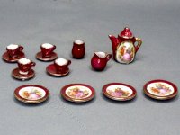 (image for) Dollhouse Scale Red Luster Pattern Tea Service for Dollhouses