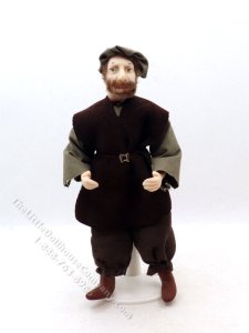 (image for) Miniature Handcrafted Vintage Tudor Man Doll in Brown Outfit