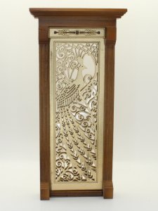 (image for) Miniature Walnut & Gold Peacock Door for Dollhouses