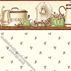 (image for) Enamelware Red Flower Pattern Miniature Wallpaper for Dollhouses