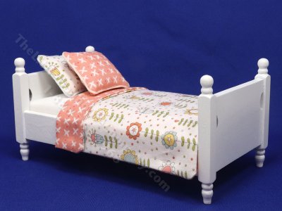 (image for) Miniature Flowers Print Twin Bed for Dollhouses