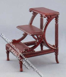 (image for) Miniature Walnut Finish Library Stairs for Dollhouses