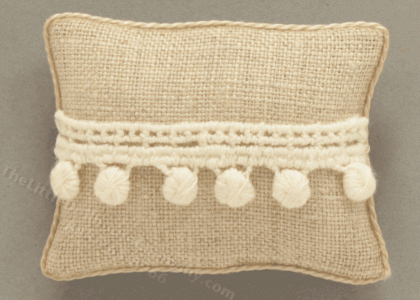 (image for) Miniature Beige Pillow with Thick Crocheted Lace Accent
