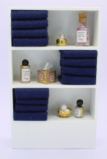 (image for) Miniature Bathroom Shelf Unit with Navy Blue Towels