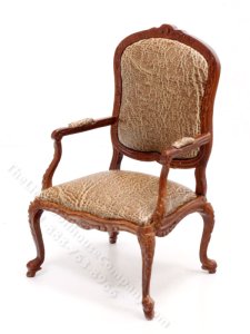 (image for) Miniautre Walnut and Leather Armchair for Dollhouses