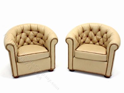 (image for) Miniature Camel Leather Tufted Chair By Judith Blondell