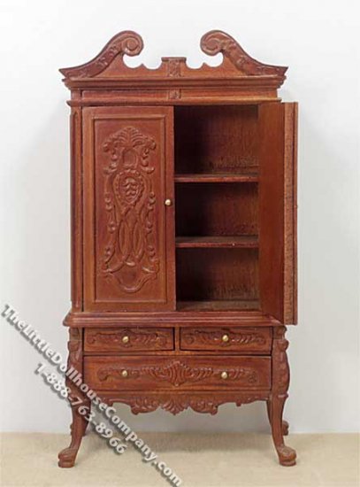 (image for) Miniature Walnut China Cabinet for Dollhouses
