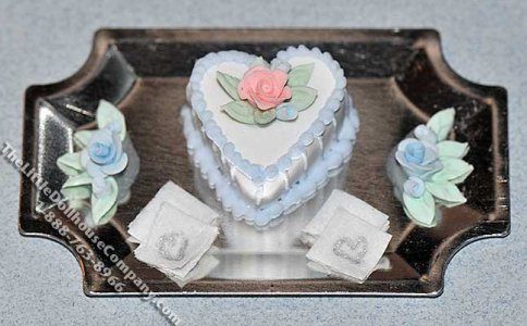 (image for) Dollhouse Scale Model Blue Heart Cake Platter
