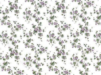 (image for) Miniature White Floral Wallpaper with Violets on Vines