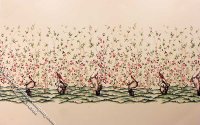 (image for) Yellow Oriental Garden Scene Miniature Mural for Dollhouses
