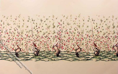 (image for) Yellow Oriental Garden Scene Miniature Mural for Dollhouses