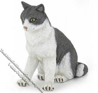 (image for) Dollhouse Scale Model Gray & White Cat Sitting Down
