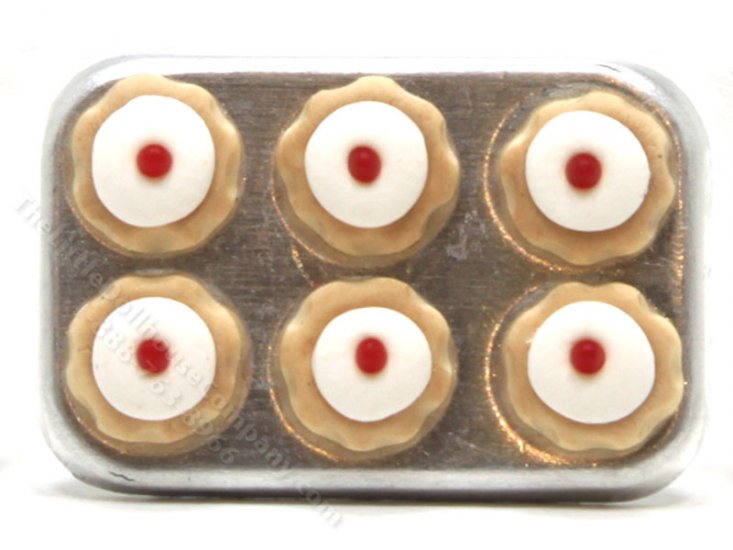 (image for) Miniature Iced 'Bakewell' Almond and Cherry Tarts in Metal Pan