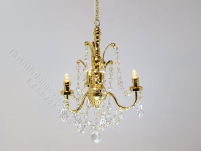(image for) Miniature Battery Operated 3-Arm Crystal Chandelier with Wand