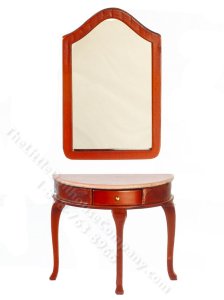 (image for) Miniature Demi-Table and Mirror for Dollhouses - Walnut