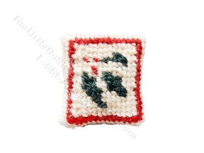 (image for) Miniature Cross Stitch Christmas Holly Pillow By Barb for Dollhouses
