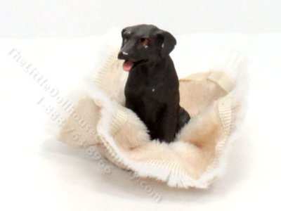 (image for) Dollhouse Scale Model Black Lab Playing w/Scrunched Carpet