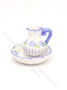 (image for) Miniature Ceramic Blue Rose Pitcher and Wash Bowl
