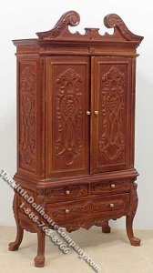 (image for) Miniature Walnut China Cabinet for Dollhouses