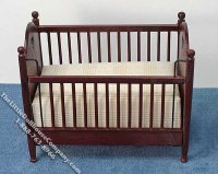 (image for) Miniature Mahogany Crib with Ecru Linen for Dollhouses