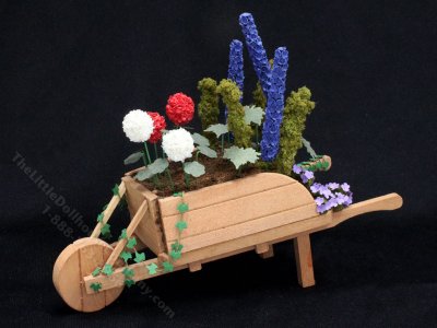 (image for) Miniature Flower-filled Wooden Wheelbarrow